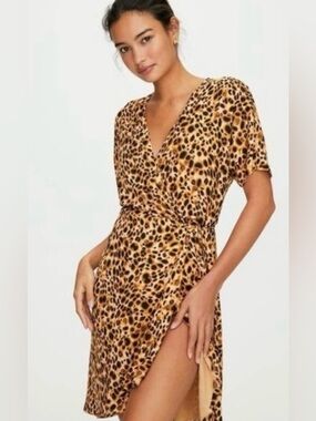 Babaton Leopard Print Wrap Dress — Size M